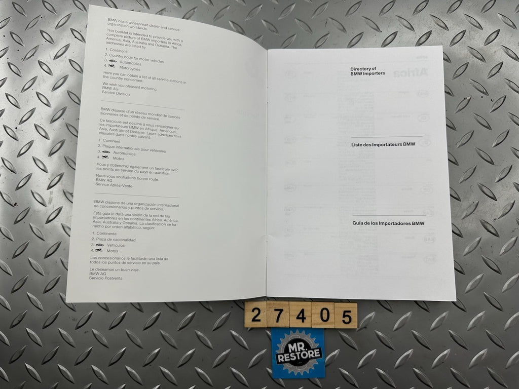 BMW Service Dealer Directory Africa America Asia Australia Oceania 1998/99 VGC