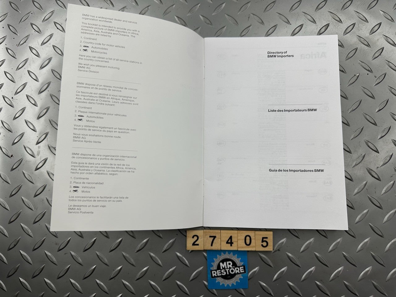 BMW Service Dealer Directory Africa America Asia Australia Oceania 1998/99 VGC