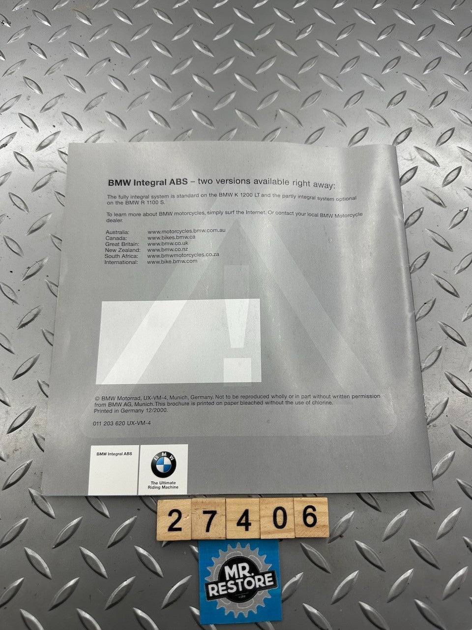 BMW Motorcycle Integral ABS Brochure Dated Dec 2000 in VGC