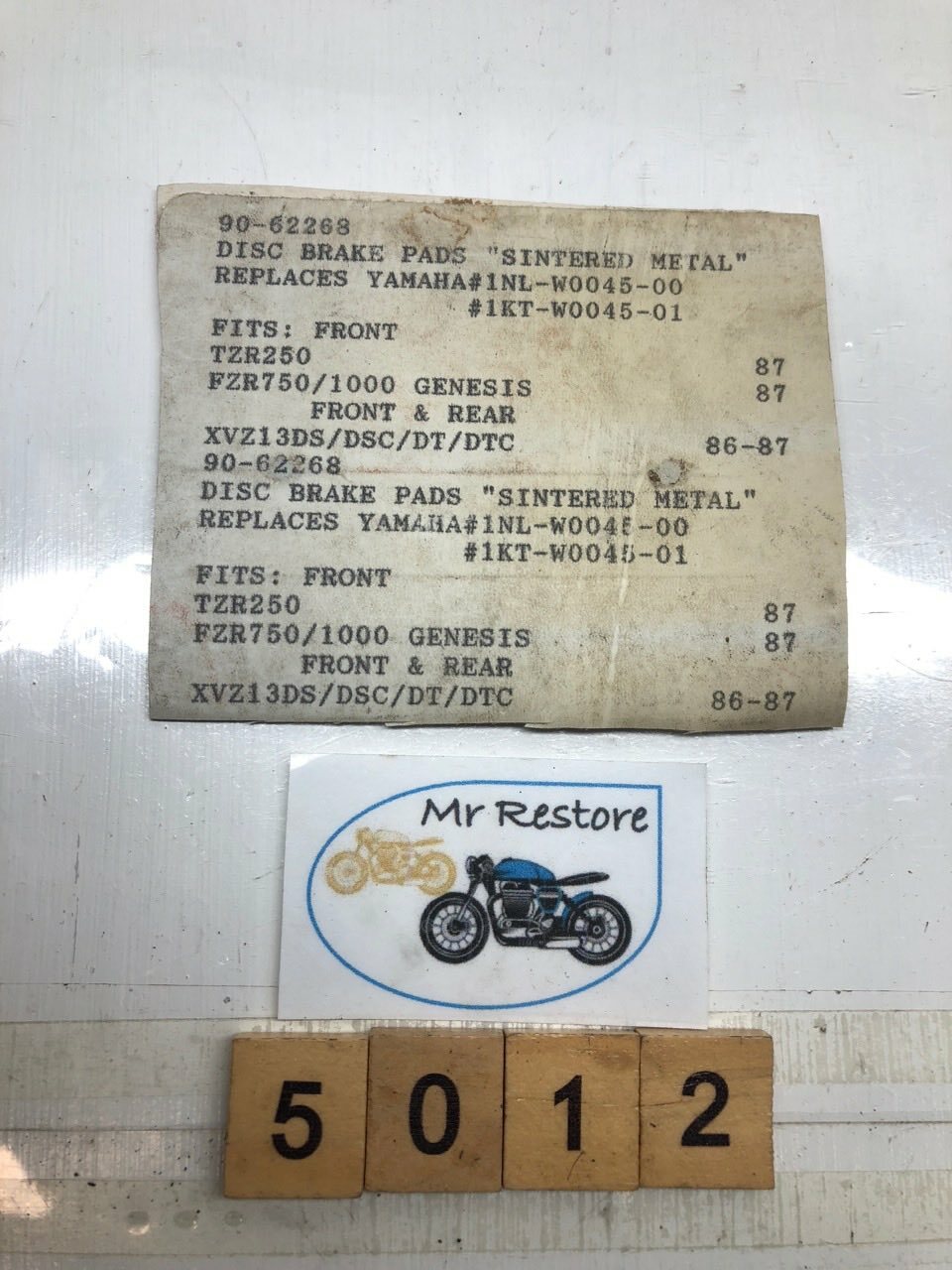 Yamaha TZR250 FZR70 FZR1000 Brake Pads 1KT-W0045-01 - 1NL-W0045-00 (New by Emgo)