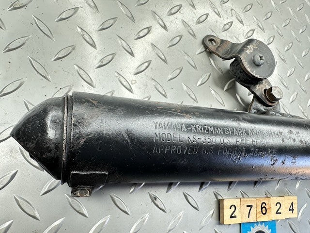Yamaha TY250 1974-77 OEM Rear Exhaust Muffler Silencer, Baffles & Brackets